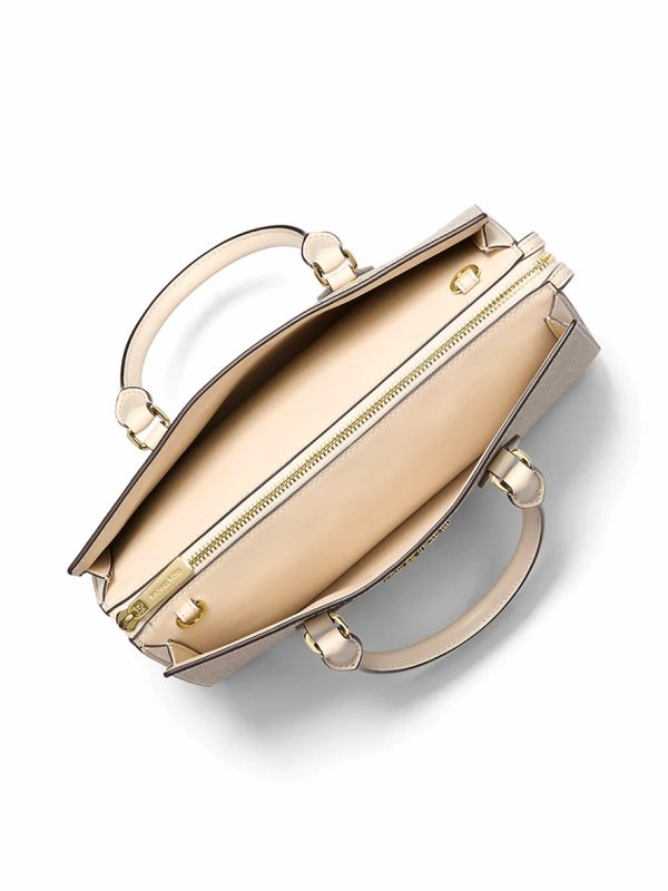 Michael Kors Sheila Medium Signature Logo and Metallic Satchel Pale Gold