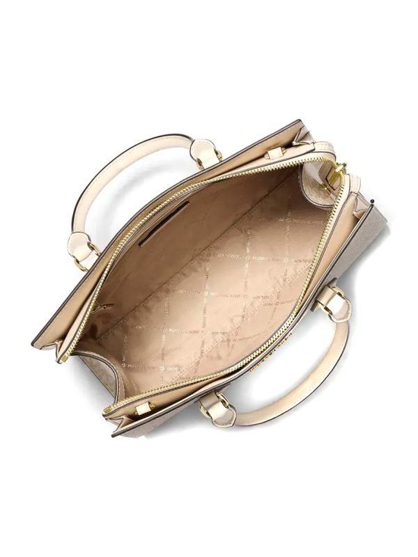 Michael Kors Sheila Medium Signature Logo and Metallic Satchel Pale Gold