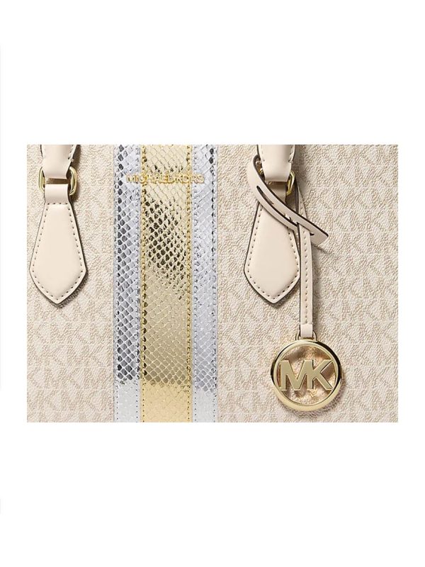 Michael Kors Sheila Medium Signature Logo and Metallic Satchel Pale Gold