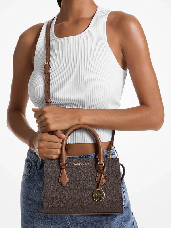 Michael Kors Sheila Small Signature Logo Satchel Brown