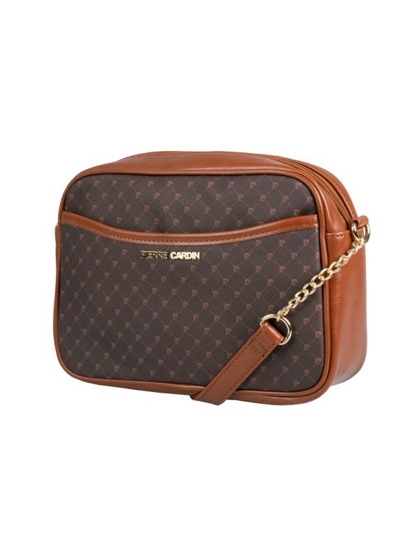 Pierre Cardin PC Logo E/W Chain Crossbody Brown Tan