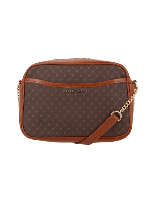 Pierre Cardin PC Logo E/W Chain Crossbody Brown Tan