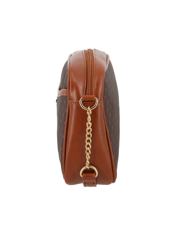Pierre Cardin PC Logo E/W Chain Crossbody Brown Tan