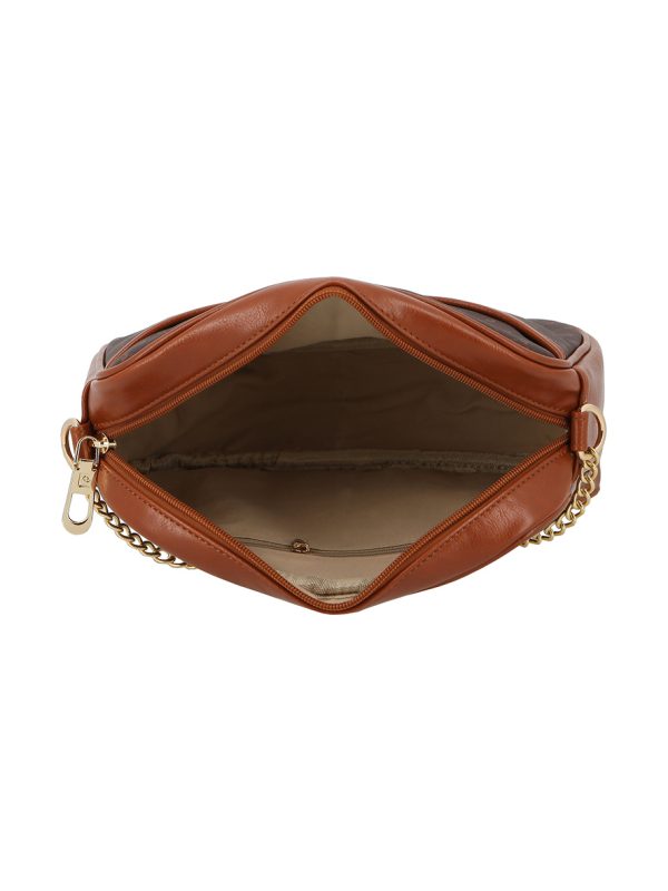 Pierre Cardin PC Logo E/W Chain Crossbody Brown Tan
