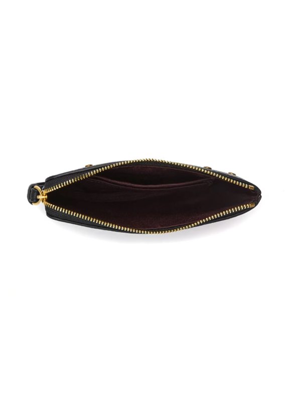 Coach Corner Zip Wristlet Pebble Leather with Crystal Rivets in Brass Black