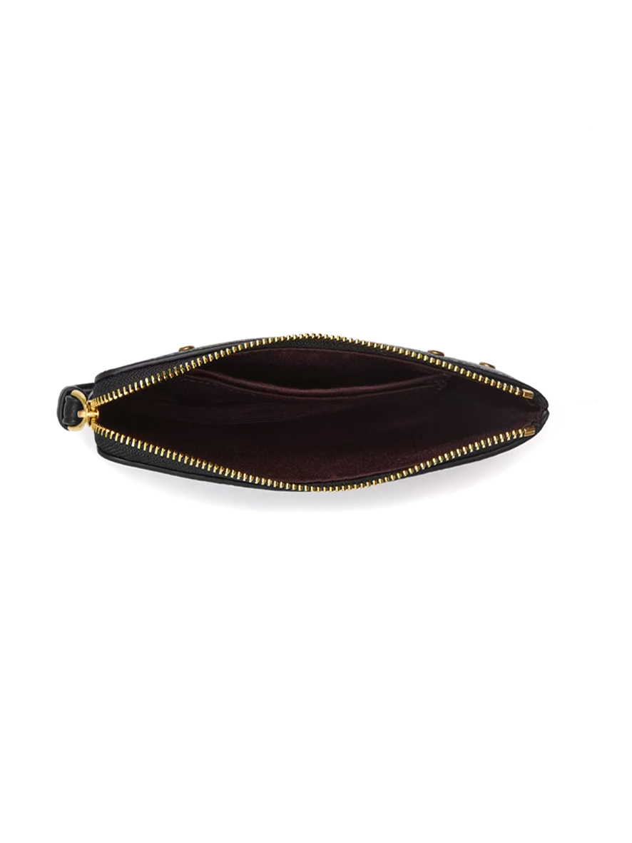 Coach Corner Zip Wristlet Pebble Leather with Crystal Rivets in Brass Black