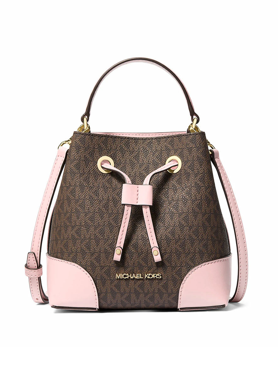 Michael Kors Mercer Small Logo Bucket Bag Powder Blush Brown