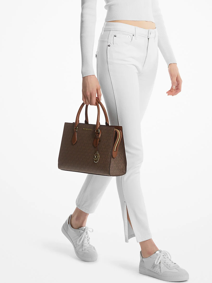 Michael Kors Sheila Medium Logo Satchel Brown