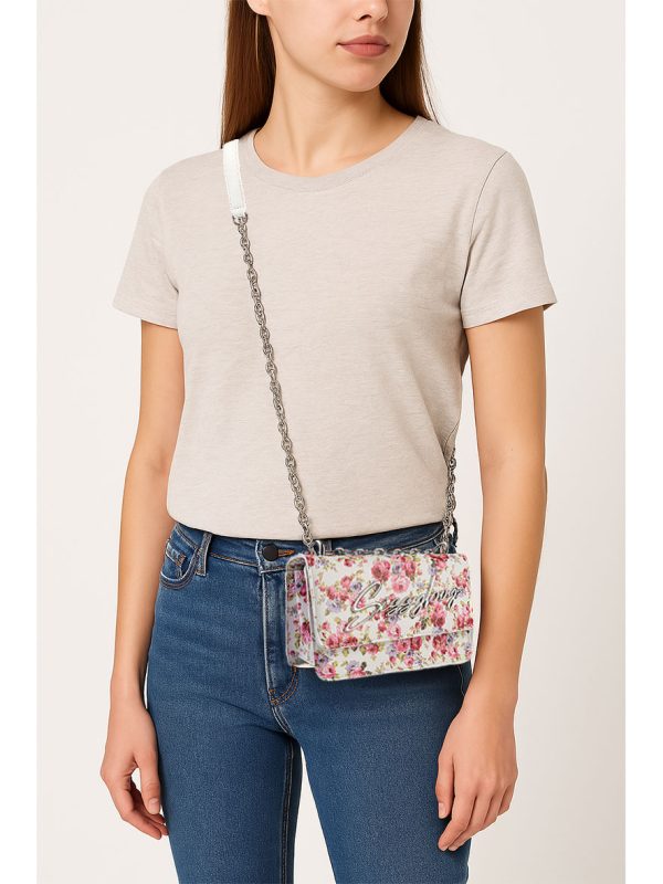 Sissy Boy Fancy Florals Sling Crossbody Bag White Purple Pink