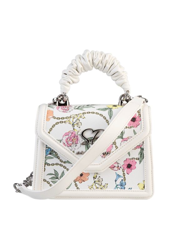 Sissy Boy Flower Denim Print Pompom Bag White Floral