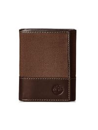 Timberland Canvas and Leather Trifold Wallet Dark Earth