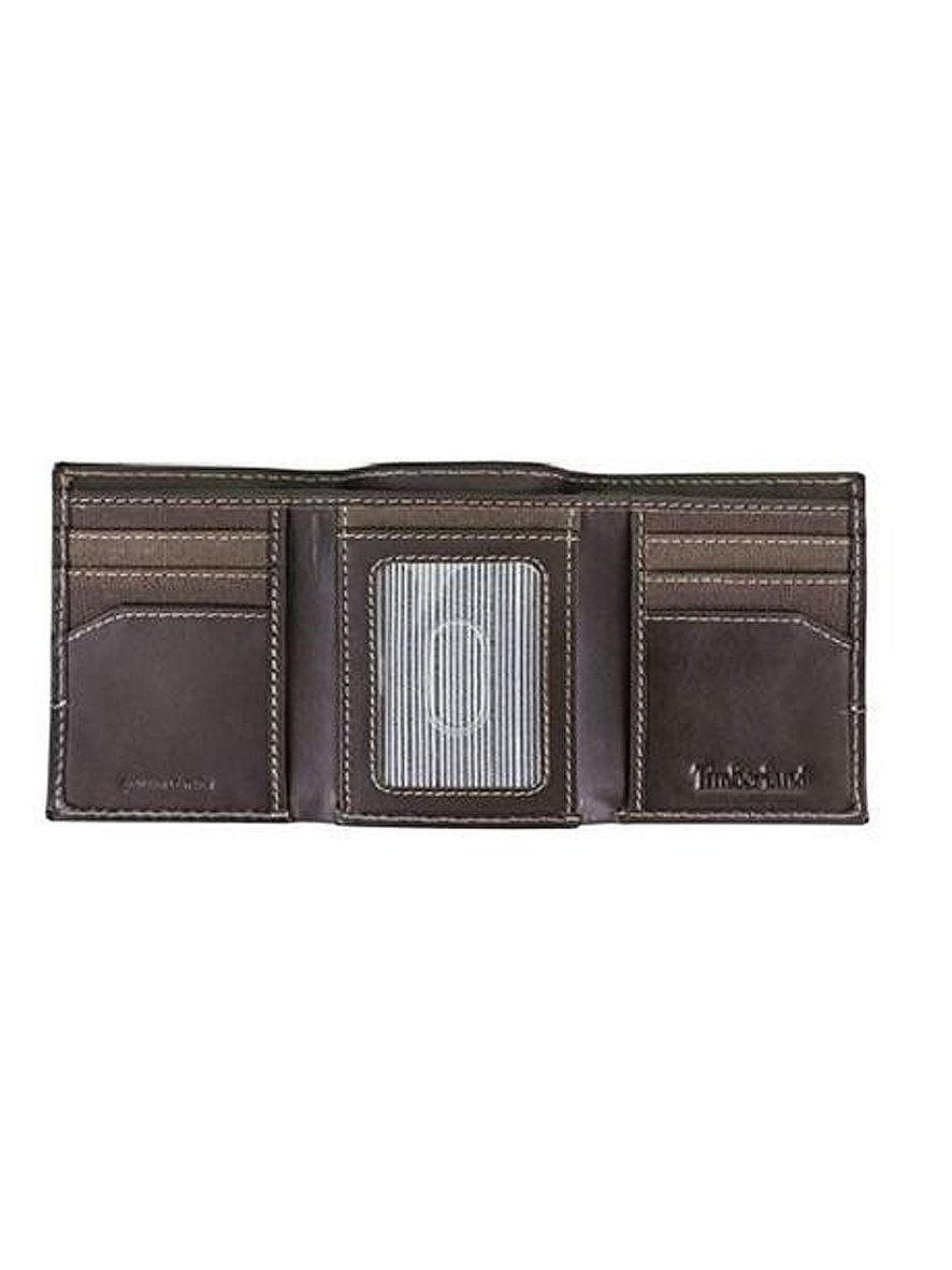 Timberland Canvas and Leather Trifold Wallet Dark Earth