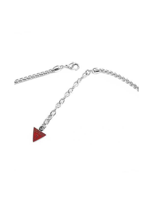 Guess Bold Crystal "Guess" Paved Necklace Silver