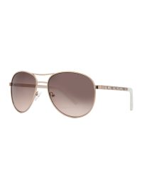Guess Aviator Sunglasses Shiny Rose Gold Frame Brown Gradient Lens