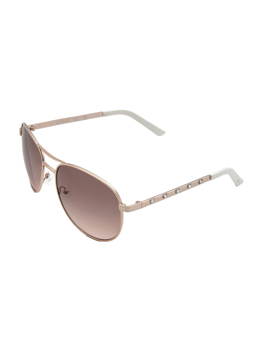 Guess Aviator Sunglasses Shiny Rose Gold Frame Brown Gradient Lens