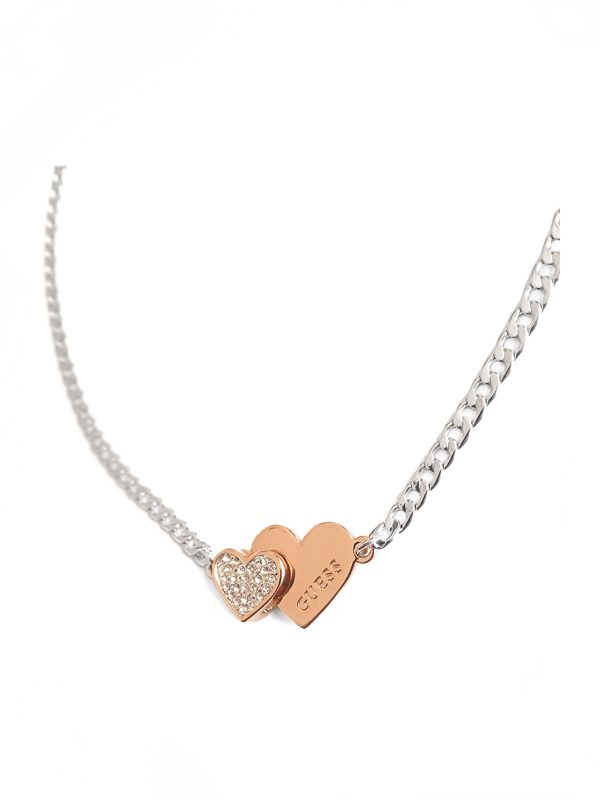 Guess You And Me Double Heart Necklace Silver Rose Gold