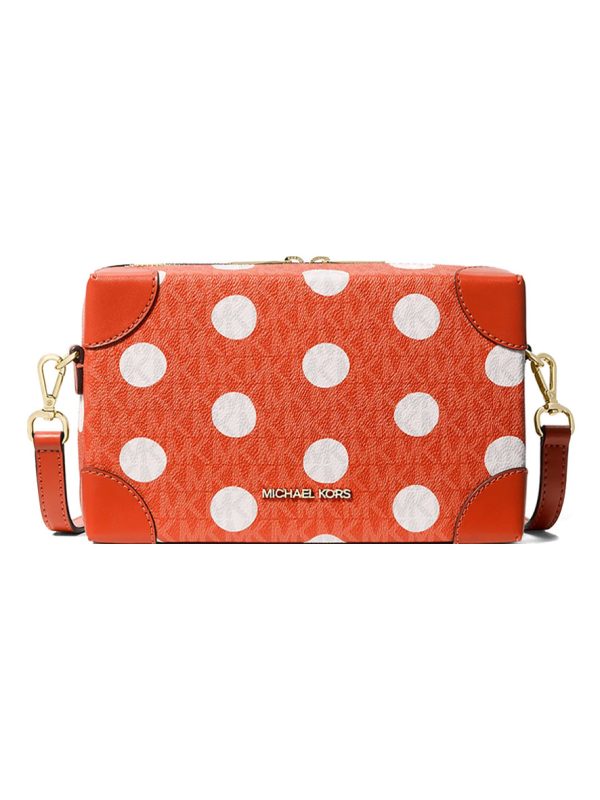 Michael Kors Jeanie Small Polka Dot Signature Logo Trunk Crossbody Bag Red Clay