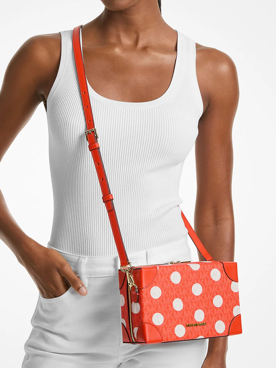 Michael Kors Jeanie Small Polka Dot Signature Logo Trunk Crossbody Bag Red Clay