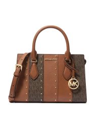Michael Kors Sheila Small Studded Patchwork and Signature Logo Satchel Luggage Multi