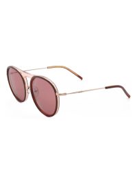 DKNY Women's Round Pilot Sunglasses Amber Tortoise Frame Dark Pink Lens