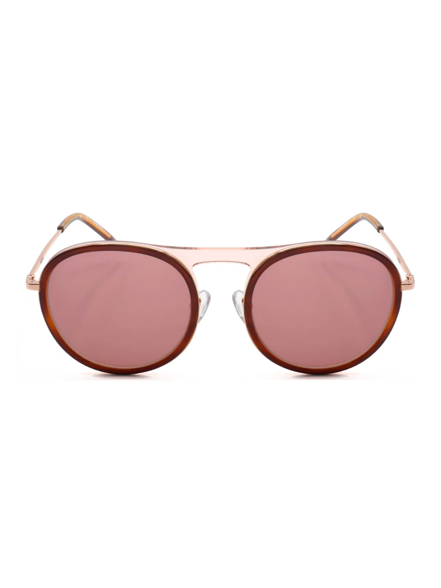 DKNY Women's Round Pilot Sunglasses Amber Tortoise Frame Dark Pink Lens