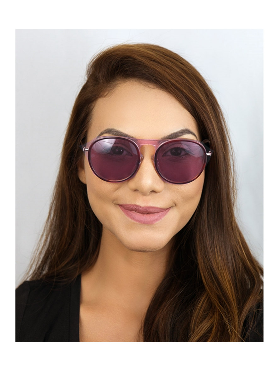 DKNY Women's Round Pilot Sunglasses Amber Tortoise Frame Dark Pink Lens