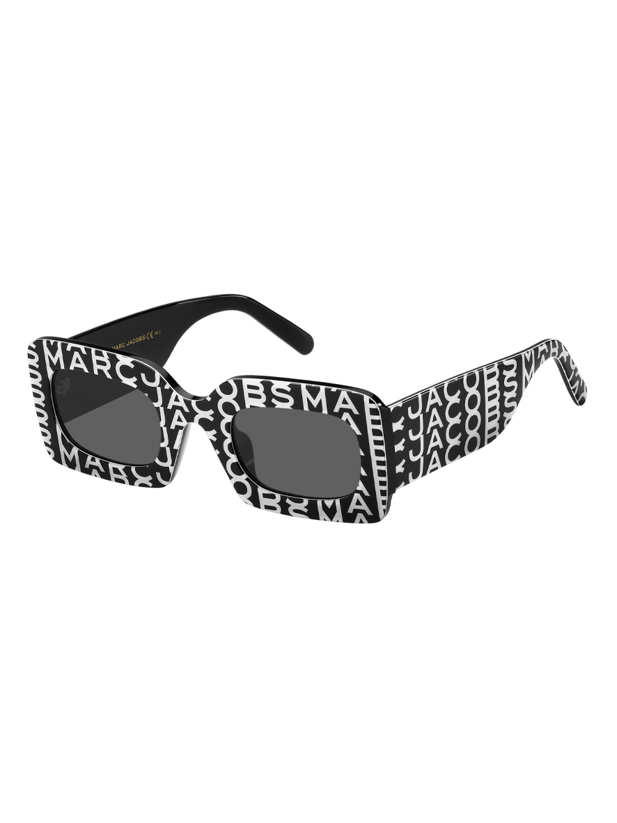 Marc Jacobs Bold Logo Women's Sunglasses Black with White Print Frame Grey Lens