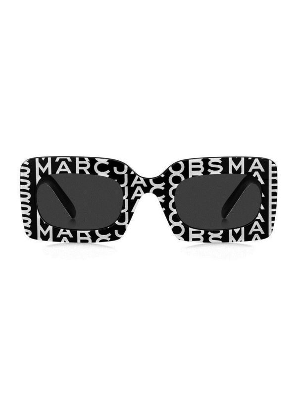 Marc Jacobs Bold Logo Women's Sunglasses Black with White Print Frame Grey Lens