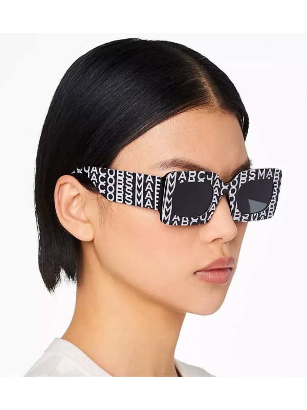 Marc Jacobs Bold Logo Women's Sunglasses Black with White Print Frame Grey Lens