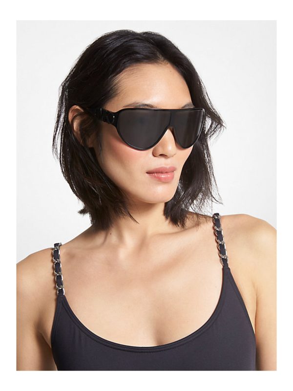 Michael Kors Empire Shield Sunglasses Black Frame Dark Grey Solid Lens