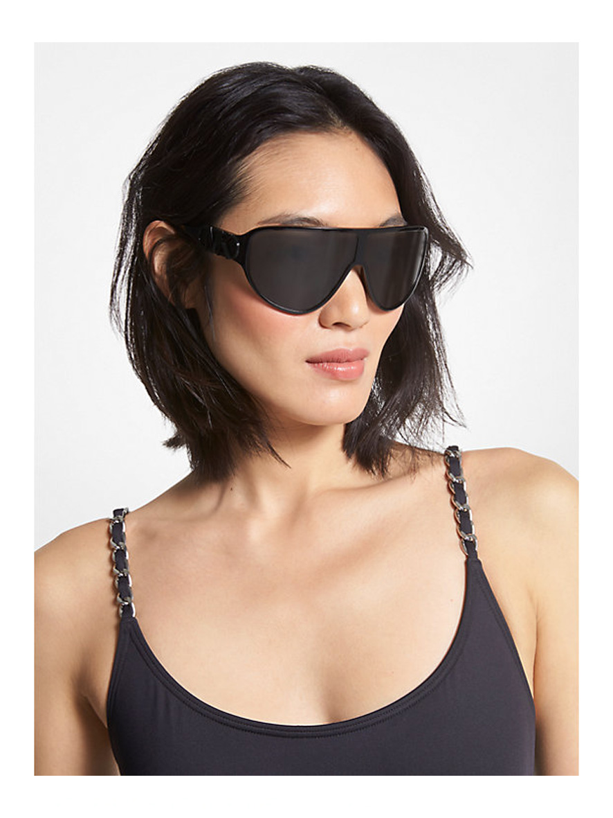 Michael Kors Empire Shield Sunglasses Black Frame Dark Grey Solid Lens