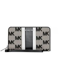 Michael Kors Jet Set Travel Large Striped Logo Jacquard Smartphone Wristlet Black