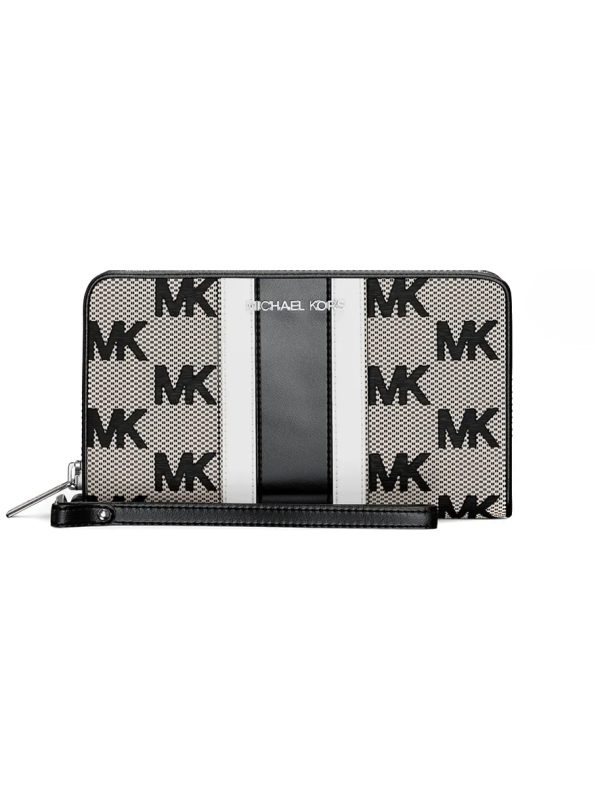 Michael Kors Jet Set Travel Large Striped Logo Jacquard Smartphone Wristlet Black
