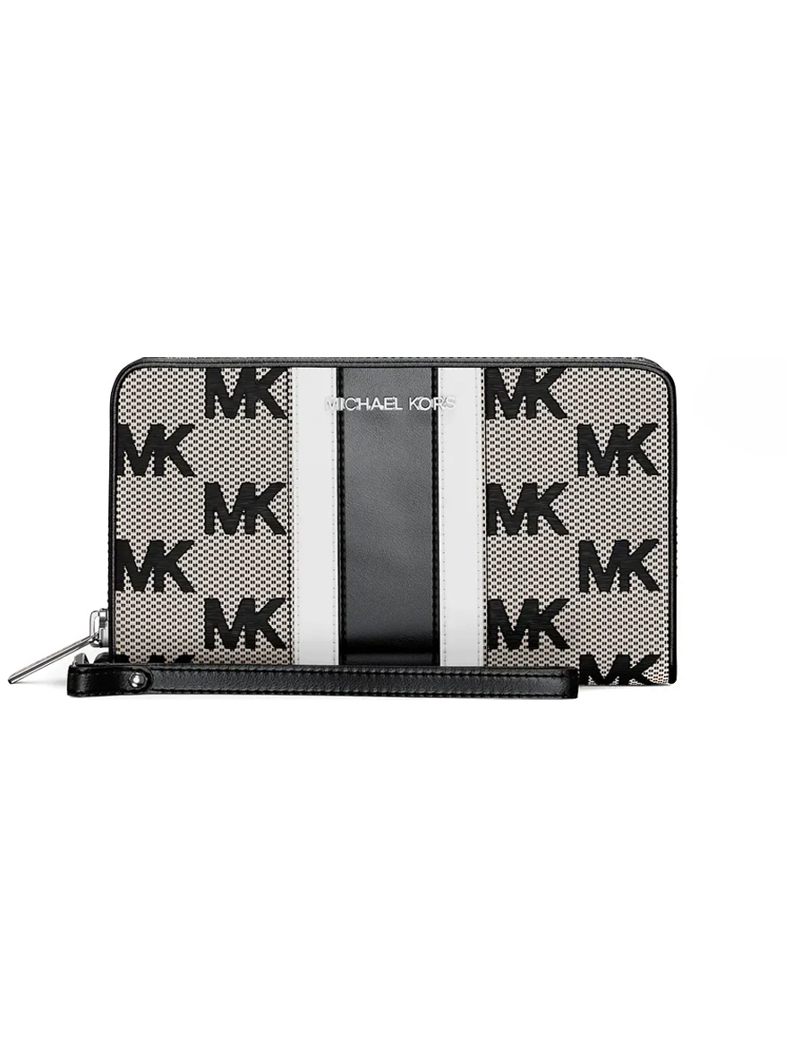 Michael Kors Jet Set Travel Large Striped Logo Jacquard Smartphone Wristlet Black