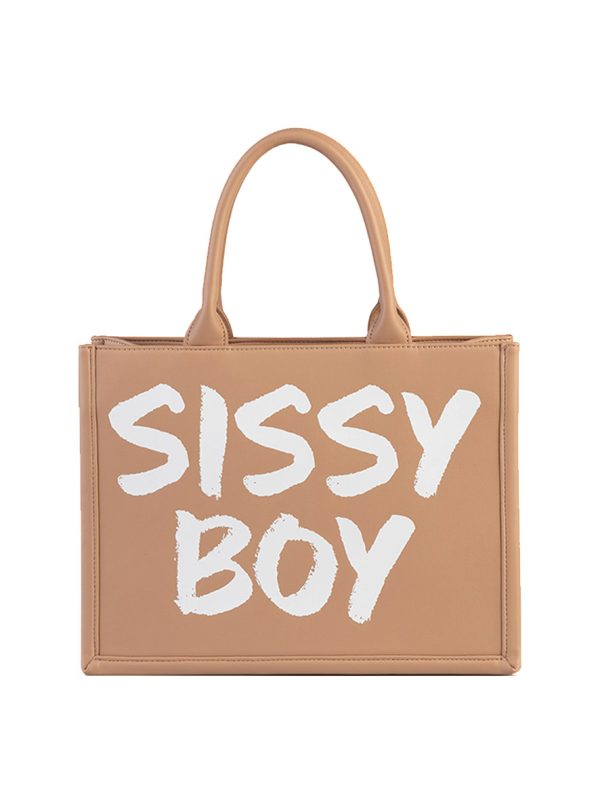 Sissy Boy Shopper with Bold Logo Print Taupe