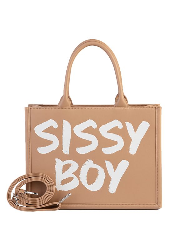 Sissy Boy Shopper with Bold Logo Print Taupe