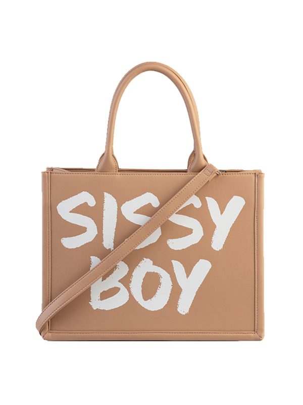 Sissy Boy Shopper with Bold Logo Print Taupe