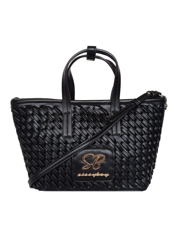 Sissy Boy Textured Mini Bag With Gold Trims Black