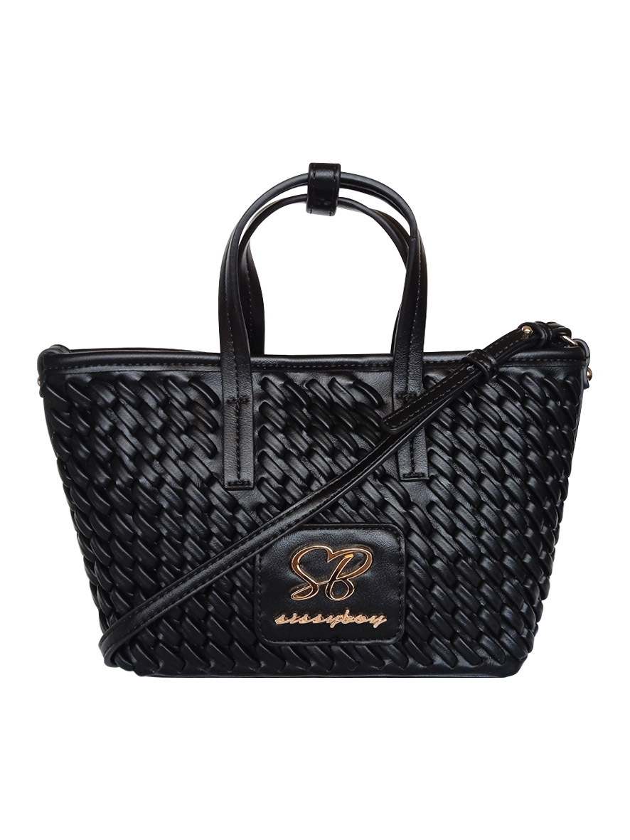 Sissy Boy Textured Mini Bag With Gold Trims Black