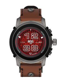 Diesel Men's Griffed Leather Strap Smartwatch Touch Screen Brown