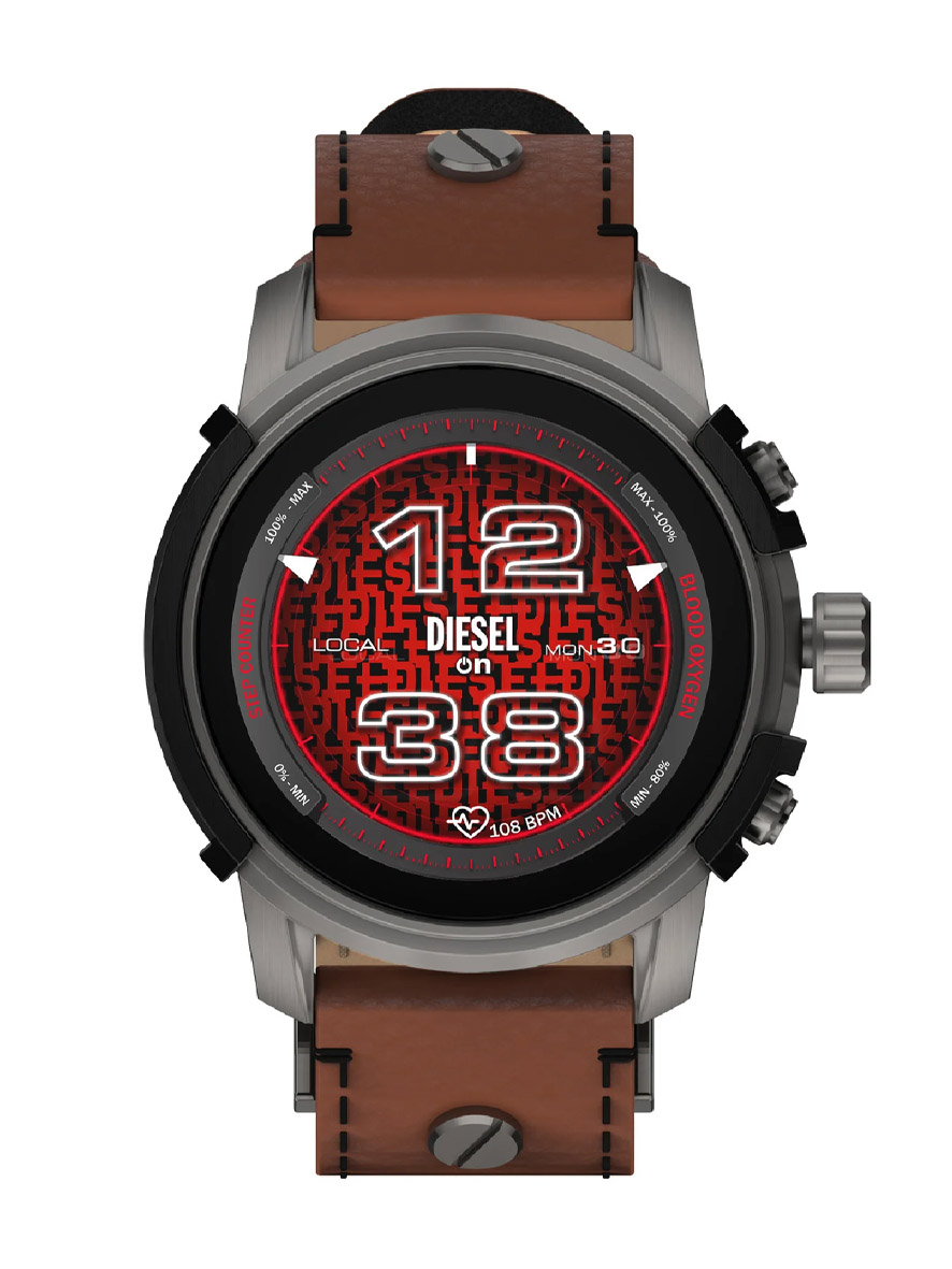 Diesel Men's Griffed Leather Strap Smartwatch Touch Screen Brown