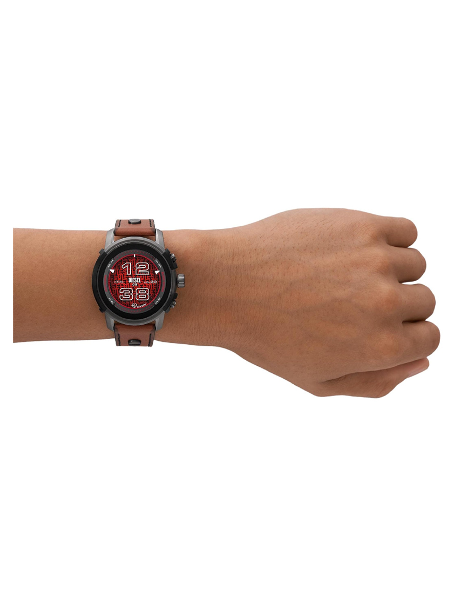 Diesel Men's Griffed Leather Strap Smartwatch Touch Screen Brown