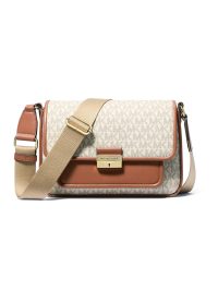 Michael Kors Bradshaw Medium Signature Logo Messenger Bag Vanilla