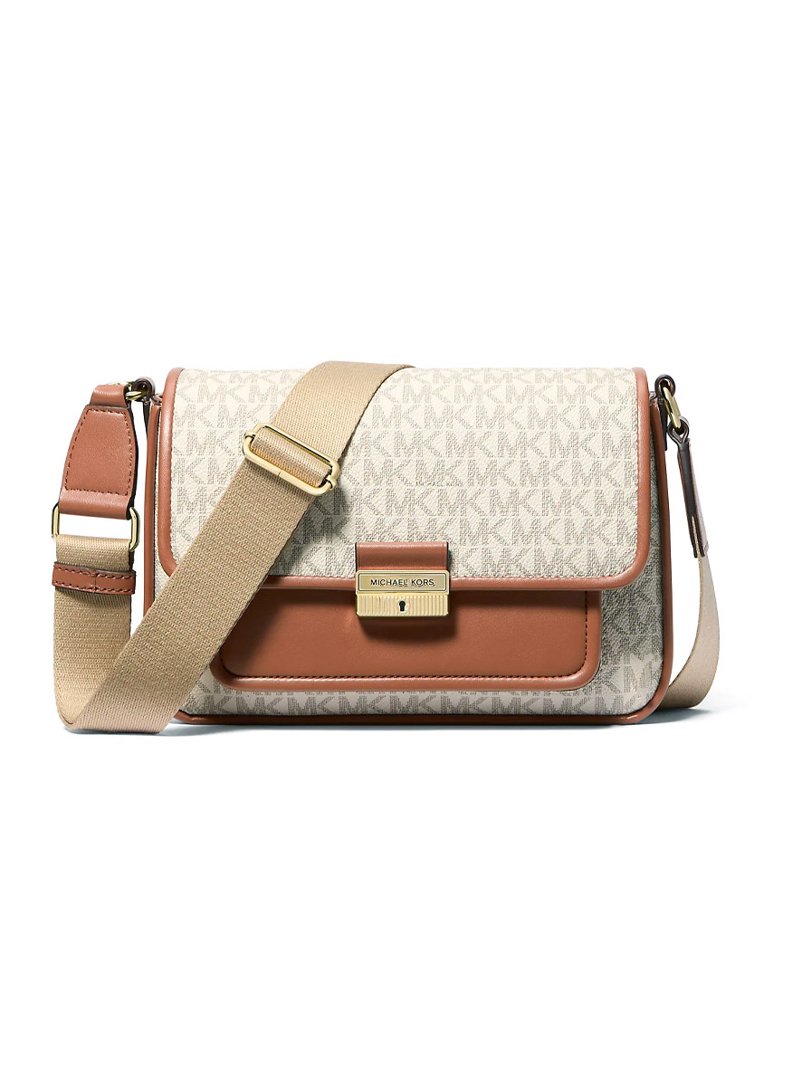 Michael Kors Bradshaw Medium Signature Logo Messenger Bag Vanilla