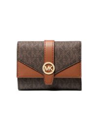 Michael Kors Greenwich Medium Signature Logo Trifold Wallet Brown