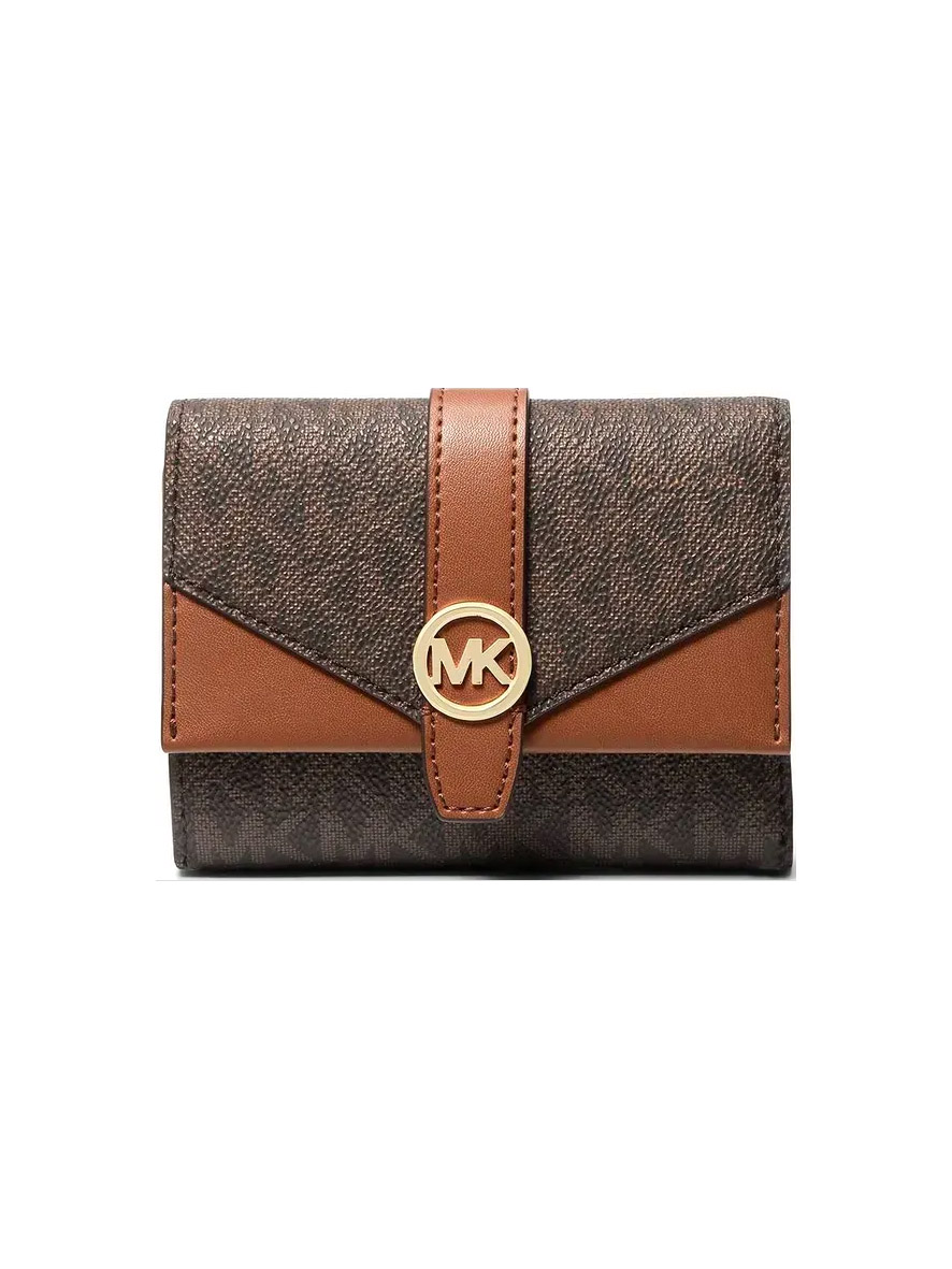 Michael Kors Greenwich Medium Signature Logo Trifold Wallet Brown