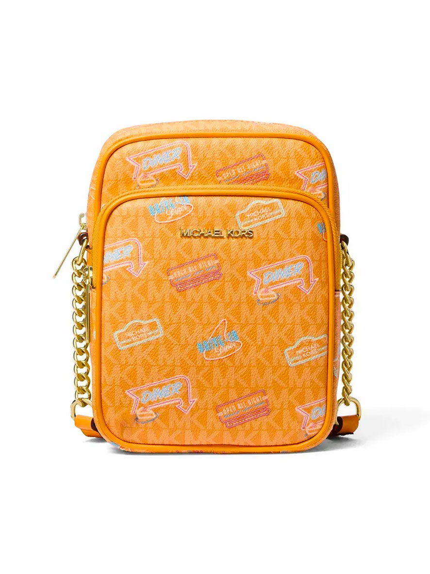 Michael Kors Jet Set Medium Embellished Signature Logo Crossbody Bag Pop Orange