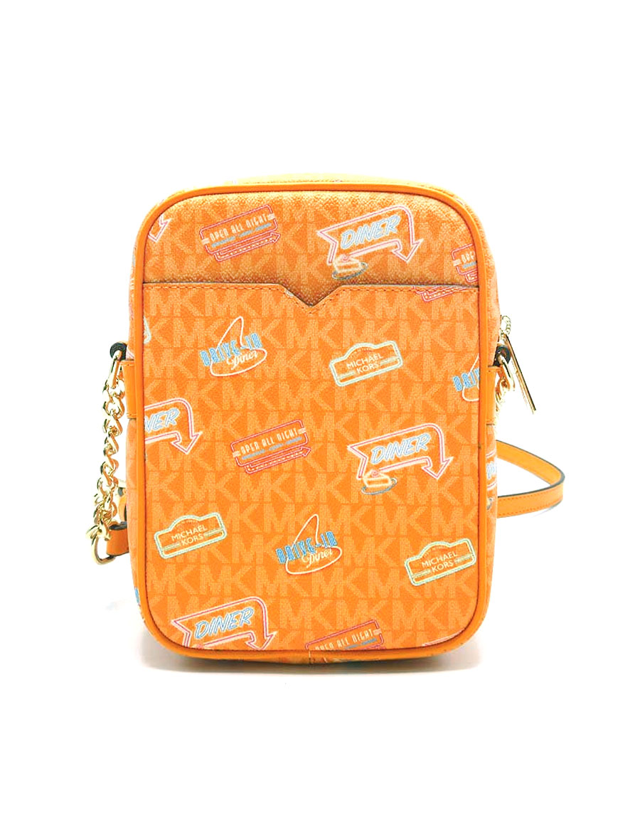 Michael Kors Jet Set Medium Embellished Signature Logo Crossbody Bag Pop Orange
