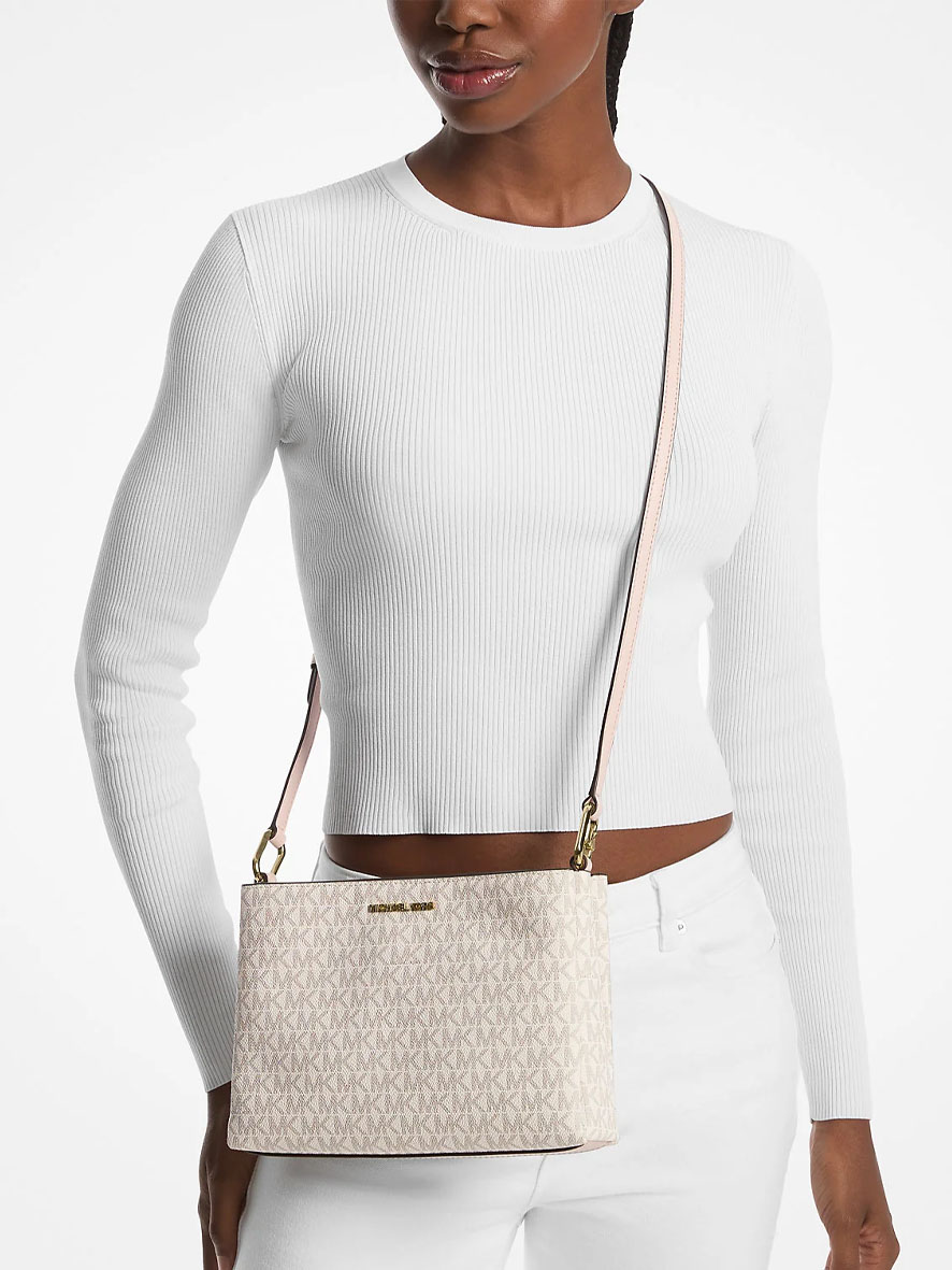 Michael Kors Trisha Medium Logo Crossbody Bag Powder Blush Multi
