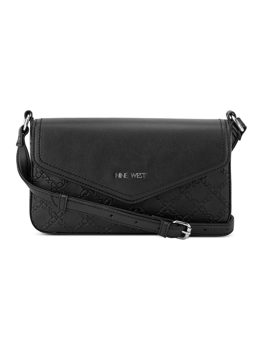 Nine West Bowie Mini Flap Crossbody Bag Black Embossed